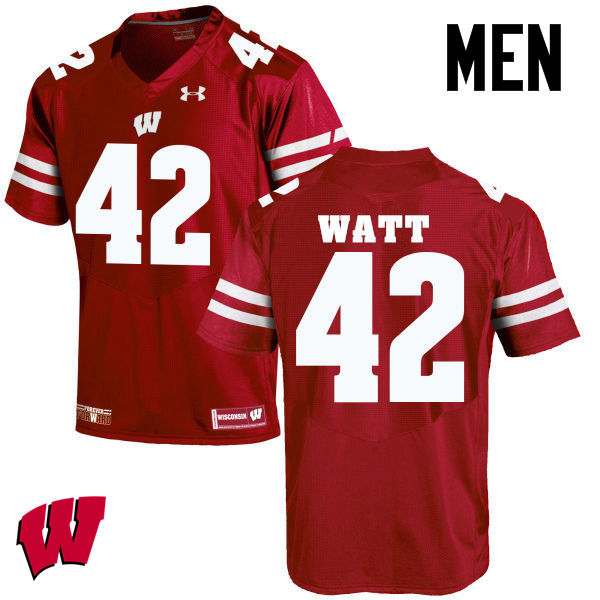 Wisconsin Badgers Men's #42 T.J. Watt NCAA Under Armour Authentic Red College Stitched Football Jersey JH40A05OM